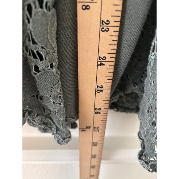 Free People Womens No Frills Lace Inset Pullover Top Green Cotton Oversized - Picture 9 of 12